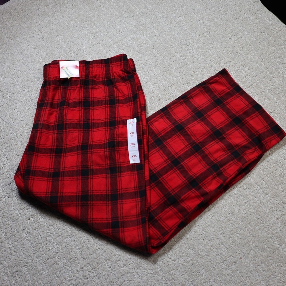 Wondershop Mens Red Black Plaid Microfleece Pajama Pants XXL Sleepwear New